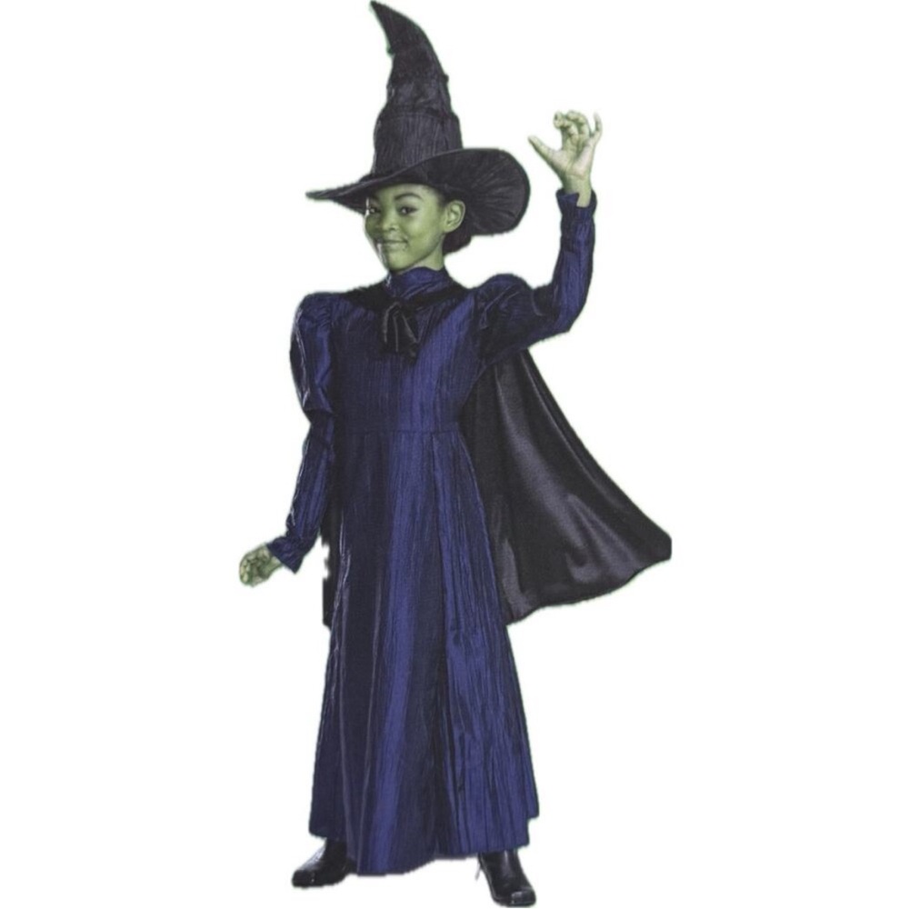 Wicked Elphaba Deluxe Child Halloween witch Costume dress hat cape M 7-8 NWT